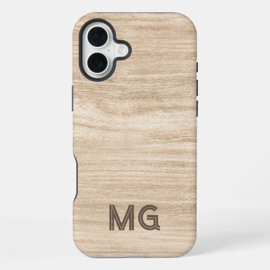 Coque iPhone 16 Plus Wood Grain Phone Case | Personalized Monogram (Verso)