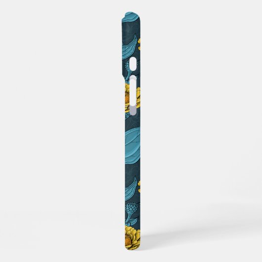 Coque iPhone 16 Plus Zinnias jaune sur bleu foncé (Côté gauche)