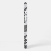 Coque iPhone 16 Plus Zinnias, monochrome sur blanc (Côté gauche)