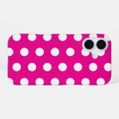 Coque iPhone 16 Points blancs gras sur fond rose vif (Verso Horizontal)