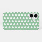 Coque iPhone 16 Points blancs gras sur fond vert sauge (Verso Horizontal)