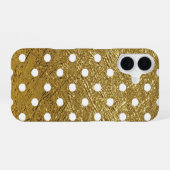 Coque iPhone 16 Points blancs sur fond doré (Verso Horizontal)