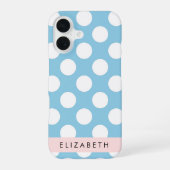 Coque iPhone 16 Points bleus, Motif à pois, Votre nom (Verso)