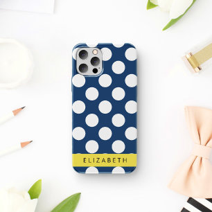Coque iPhone 16 Points de bleu marine, Motif à pois, Votre nom