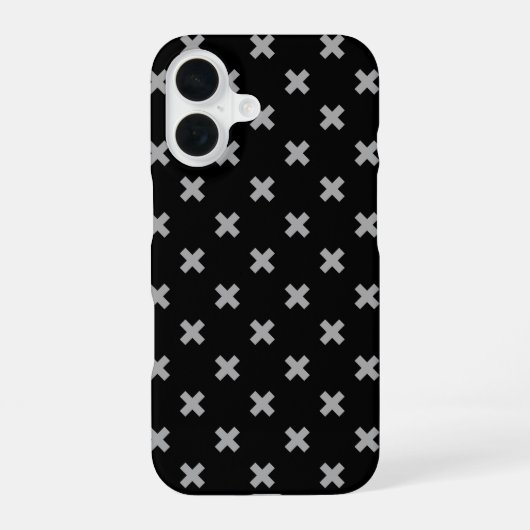 Coque iPhone 16 Points de croix gris sur fond noir (Verso)