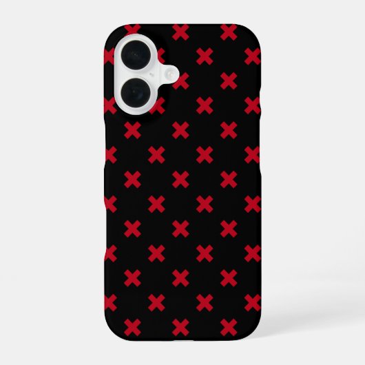 Coque iPhone 16 Points de croix rouges sur fond noir (Verso)