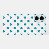 Coque iPhone 16 Points de croix sarcelle sur fond blanc (Verso Horizontal)