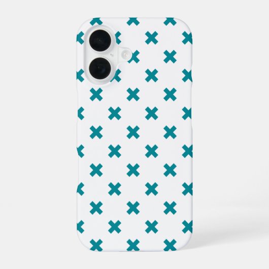Coque iPhone 16 Points de croix sarcelle sur fond blanc (Verso)