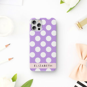 Coque iPhone 16 Points de polka violets, motif à pois, Votre Nom