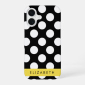 Coque iPhone 16 Points noirs et blancs, Pointillés, Votre nom (Verso)