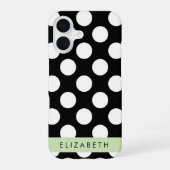 Coque iPhone 16 Points noirs et blancs, Pointillés, Votre Nom (Verso)