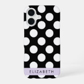Coque iPhone 16 Points noirs et blancs, Pointillés, Votre Nom (Verso)