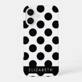 Coque iPhone 16 Points noirs et blancs, Pointillés, Votre Nom (Verso)