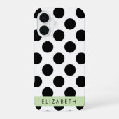Coque iPhone 16 Points noirs et blancs, Pointillés, Votre nom (Verso)