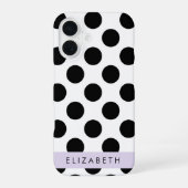 Coque iPhone 16 Points noirs et blancs, Pointillés, Votre nom (Verso)