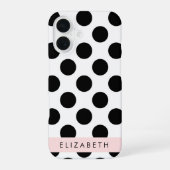 Coque iPhone 16 Points noirs et blancs, Pointillés, Votre nom (Verso)