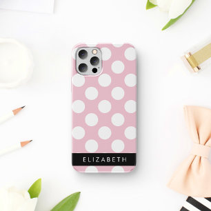 Coque iPhone 16 Points roses, Motif à pois, Votre nom