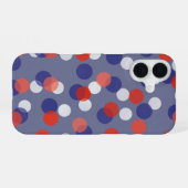 Coque iPhone 16 points rouges, blancs et bleus (Verso Horizontal)