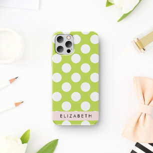Coque iPhone 16 Points verts, Motif à pois, Votre nom
