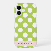 Coque iPhone 16 Points verts, Motif à pois, Votre nom (Verso)