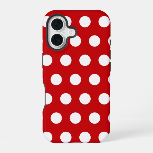 Coque iPhone 16 Pois blancs en gras sur rouge (Verso)