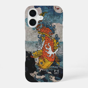Coque iPhone 16 Poisson Koi Japonais Lune sautant oeuvre d'art