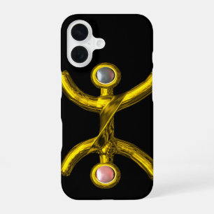 Coque iPhone 16 POISSONS OR ZODIAQUE JOYAU Rose Blanc Perles Noir