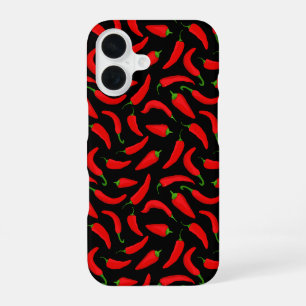 Coque iPhone 16 Poivrons rouges sur fond noir