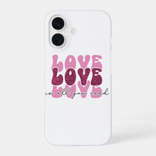 Coque iPhone 16 Police "Amour" empilée en Bubble Font
