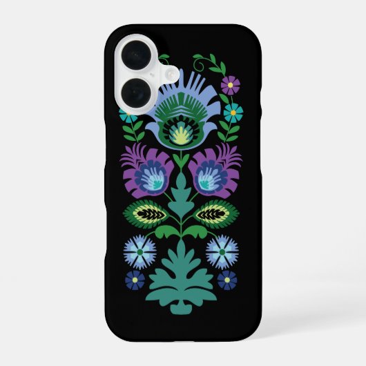 Coque iPhone 16 Polish Folk Flowers Light Blue (Verso)