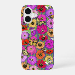 Coque iPhone 16 pollinisateurs et zinnias