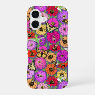 Coque iPhone 16 pollinisateurs et zinnias