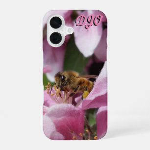 Coque iPhone 16 Pomme de crabe rose avec l'abeille et vos initiale