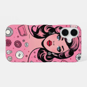 Coque iPhone 16 Pop art fille coque rose coque design (Verso Horizontal)