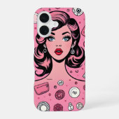 Coque iPhone 16 Pop art fille coque rose coque design (Verso)