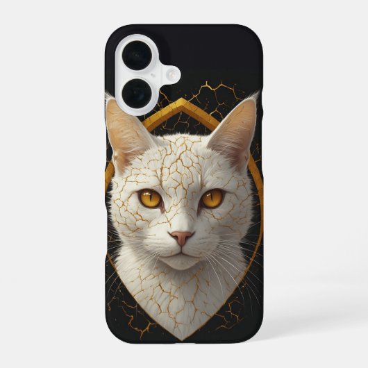 Coque iPhone 16 Portrait de chat Kintsugi avec des lignes dorées c (Verso)