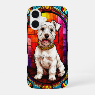 Coque iPhone 16 Portrait de chien blanc dans une œuvre d'art en ve