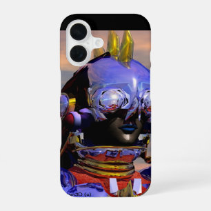 Coque iPhone 16 PORTRAIT DE CYBORG TITAN Science-fiction bleue, Sc