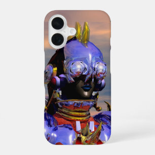 Coque iPhone 16 PORTRAIT DE CYBORG TITAN Science-fiction bleue, Sc