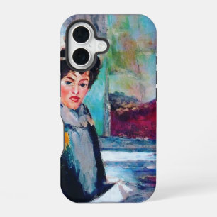 Coque iPhone 16 Portrait de femme vintage avec Arrière - plan Abst