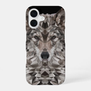Coque iPhone 16 Portrait géométrique de Loup Gris
