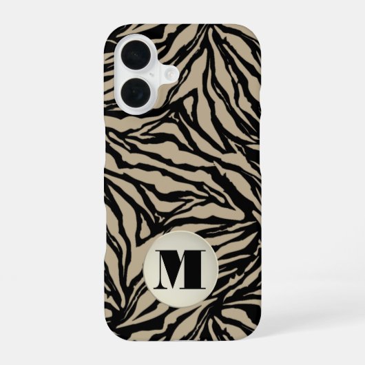 Coque iPhone 16 Poster de animal beige monogramme (Verso)