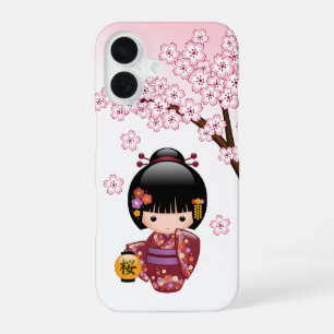 Coque iPhone 16 Poupée Kokeshi Sakura - Jolie Fille Geisha Japonai