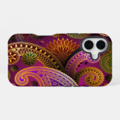 Coque iPhone 16 Pourpre Vert Paisley (Verso Horizontal)