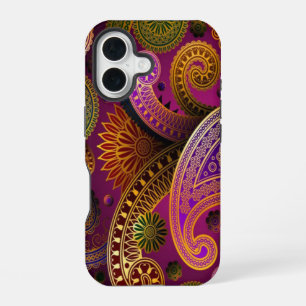 Coque iPhone 16 Pourpre Vert Paisley