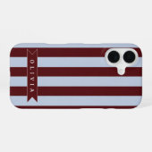 Coque iPhone 16 Pré-personnalisé marron bleu rayé cabane (Verso Horizontal)