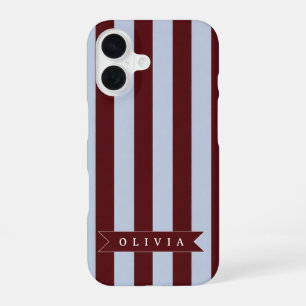 Coque iPhone 16 Pré-personnalisé marron bleu rayé cabane