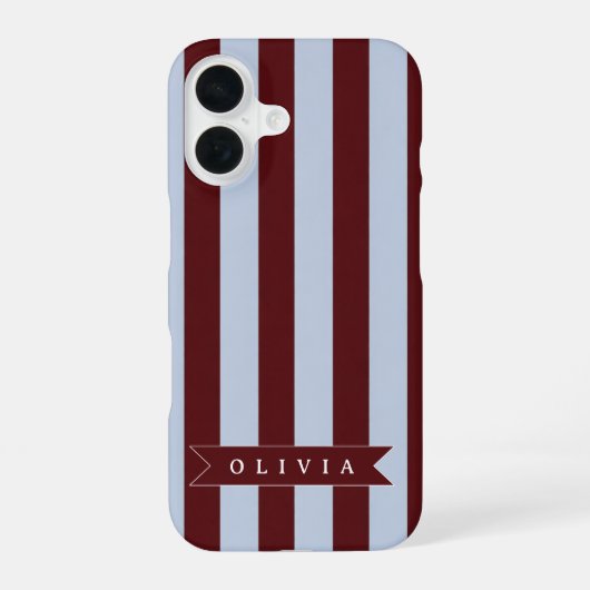 Coque iPhone 16 Pré-personnalisé marron bleu rayé cabane (Verso)