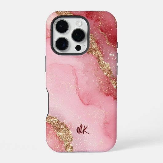 Coque iPhone 16 Pro A luxurious pink marble background (Verso)