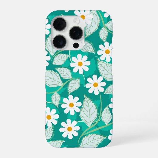 Coque iPhone 16 Pro A seamless floral pattern features white daisies (Verso)